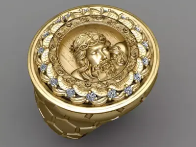 Jesus Diamond Ring 3d Print Model  3D print model