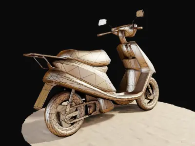 Scooter on brick road Low-poly 3D model
