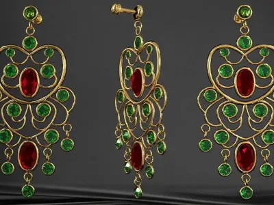 earrings emerald and chandelier 3D model