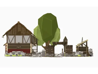 Low Poly 3D Medieval House with Interior Props Optimized Games  Low-poly 3D model