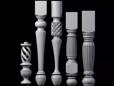 5 Baluster set of different pillars 3D model