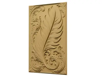 modern feather panel wall decor set relief stl mural CNC 304 3D model