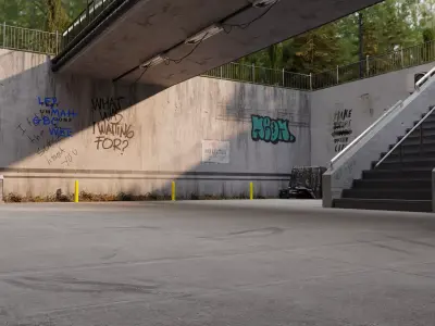 Urban Under Bridge Scene 3D Blend Textured FBX OBJ MTL Files 3D model