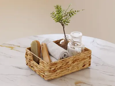 Set of bath accessories in a basket 3D model