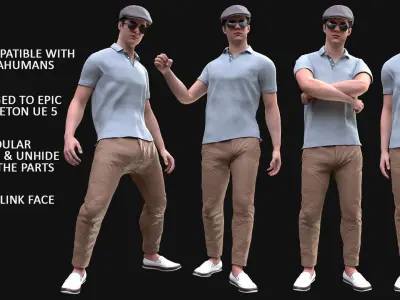 Man - Casual Outfit 4 - Modular - Rigged Low-poly 3D model