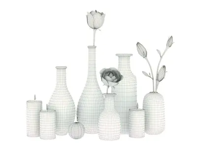 Decorative set with white flowers 3D model