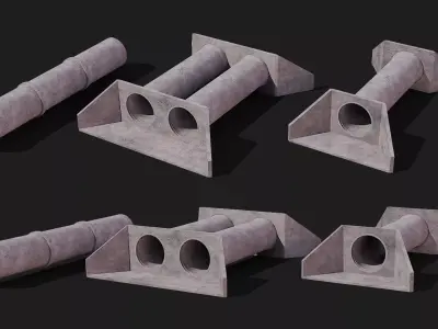 Cement or concrete pipe and box culvert for civil construction Low-poly 3D model