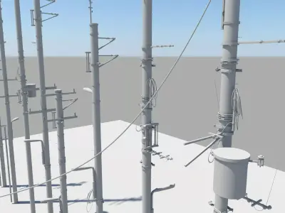 Detailed Utility Poles 3D model