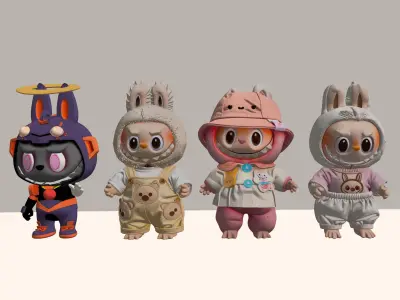 Modern decoration combination Labubu doll handmade 3D model