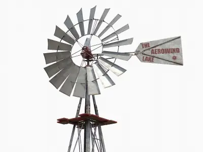 Old Windmill With Water Pump Low-poly 3D model