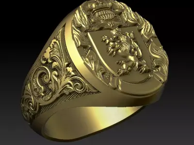 Heraldic Lion Crest Ring 3D Model 3D print model