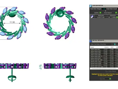 Spiral Leaf Marquise Diamond Stud Earrings 3D print model