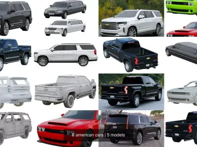  6 american cars 3D Model Pack