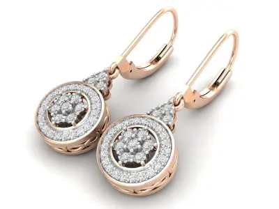 AV 581 Diamond Halo Cluster Drop Earrings for Women 3D print model