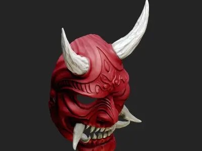 Oni Mask 14 Demon Full Face Horn Fang 3D print model