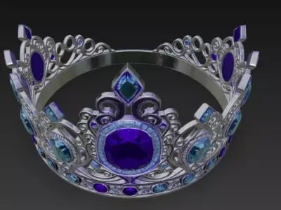 Luxury Golden Crown with Red Ruby Gems 3D model