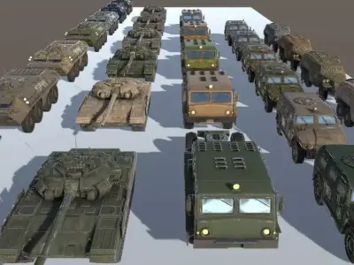 Russian Military Vehicles 29 Prefabs I Optimized I LP I PBR Low-poly 3D model