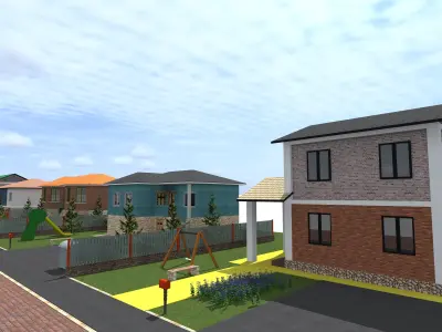 architecture house with two cars parked 3D model