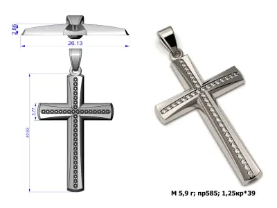 G0464 sterling silver cross pendant with diamonds 3D print model