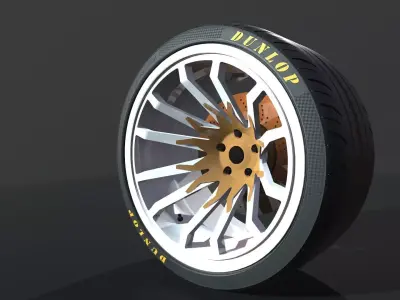 Wheel  for supercars with Dunlop tire Low-poly 3D model