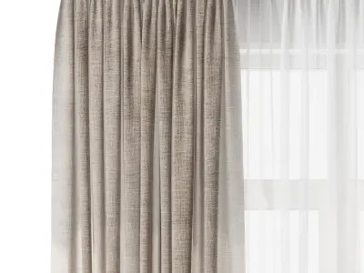 Rod Curtain - Brown Linen Curtain 30 HBH Low-poly 3D model