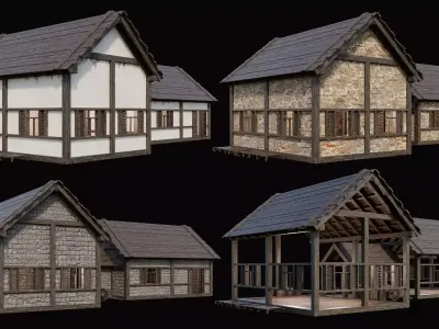 Medieval Village Pack 5 - 4 Assets - 4K Textures Game Ready Low-poly 3D model