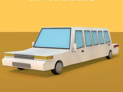 Low Poly Limousine car in desert Low-poly 3D model