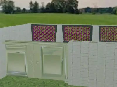 Luxury Villa Fence with Iron Gate Low-poly 3D model