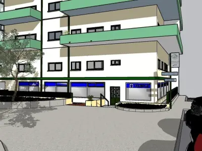 3D building apartment with cars parked 3D model