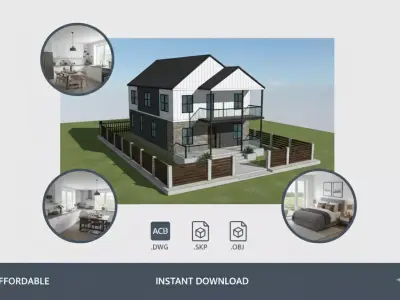 Modern Double-Story House 3D Model  3 Bed   SKP DWG ObJ Free 3D model