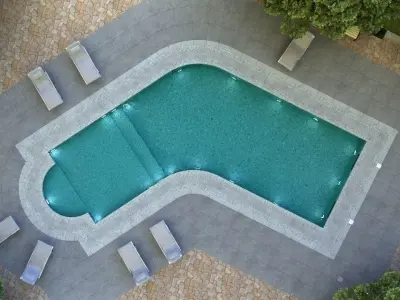 waterpool swimming pool with lounge chairs and trees 3D model