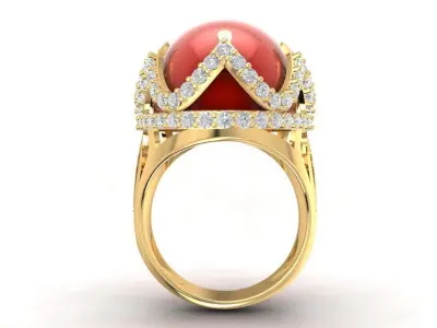 Royal Crown Cabochon Stone Ring for Men 3D Model 1807 3D print model
