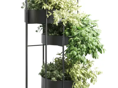 Circle Standing metal shelf with a set 402 of plants  Low-poly 3D model