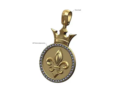 Diamond simple crown Lys flower pendant 3D print model