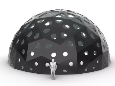 Geodesic Dome with Dynamic Perforations and glass panels 3D model