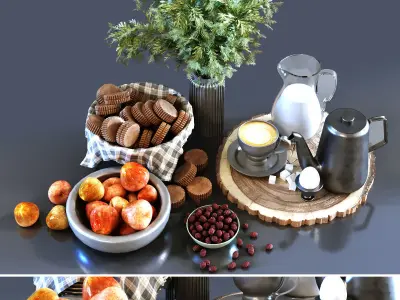 8 model of breakfast decoration set 3D Model Collection