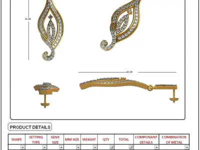 Women Earrings 3dm STL OBJ FBX Render Details 3D print model 7
