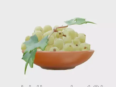 Green Sultana Grapes in Terracotta Bowl 3D Model Low-poly 3D model