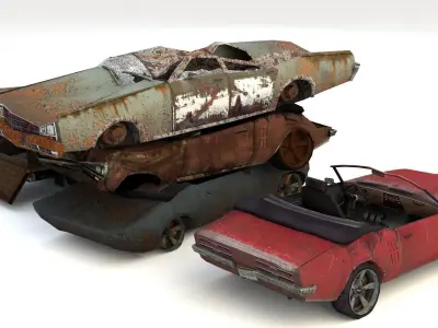 Old wrecked cars mini pack Low-poly 3D model