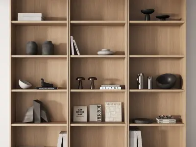 203 bookcase and rack 06 minimal wood with decor 01 3D model