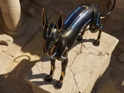 Sci-Fi Mecha-Bastet - Sleek Egyptian Mythological Cat Prop Low-poly 3D model