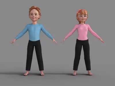 3D Cartoon Man and Woman 3D model