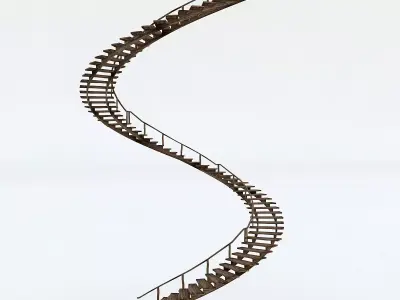 Old Wooden Staircase Low-poly 3D model