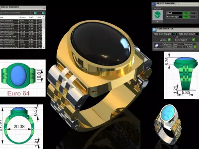 Men luxury stl 3dm gold gemstone ring ror0062 3D print model