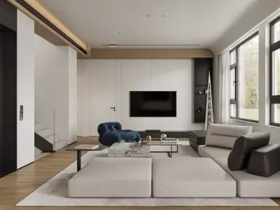 Modern living room dining room interior scenes 375 3D model