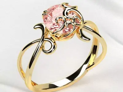 8mm Pink Sapphire Combined Gold Ring 3D print model