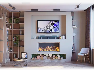 Wooden bookcase with moss inserts 3D model