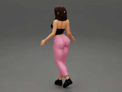 Girl in pants and sneackers with Cute chic short rasta hairstyle 3D print model