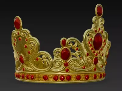 Luxury Golden Crown with Red Ruby Gems 3D model buy