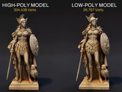 Athena Statue Low-poly 3D model
